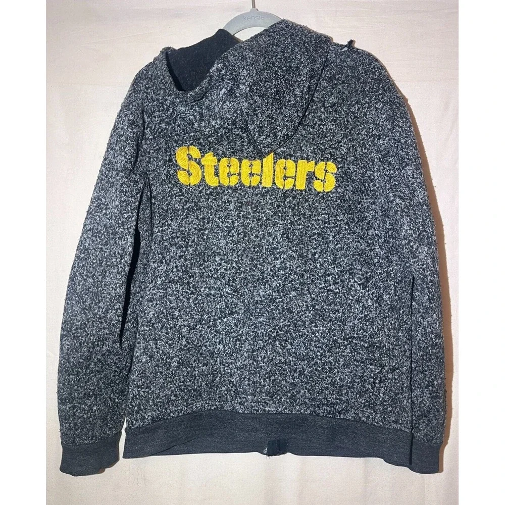 Pittsburgh Steelers NFL Full Zip Up Gray Fleece Lined Hoodie Sweater Size L